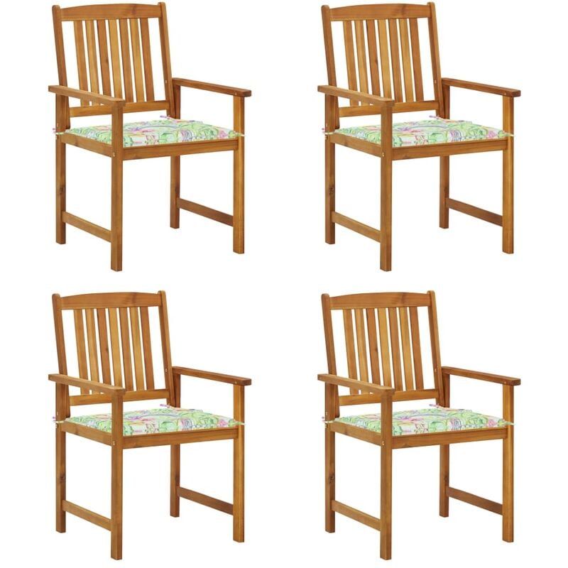 

vidaXL Sillas de director 4 unidades madera maciza de acacia y cojines - Marrón