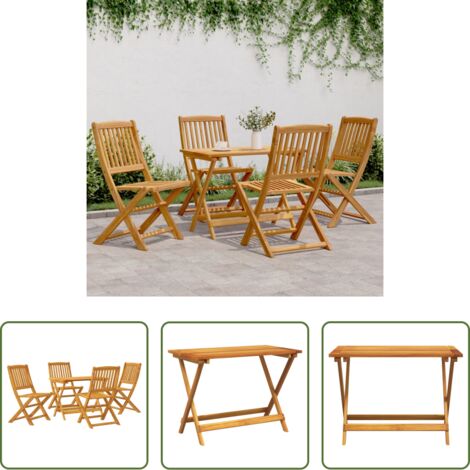 vidaXL Sillas de exterior -  Set de comedor de jardín plegable 5 pzas madera maciza acacia