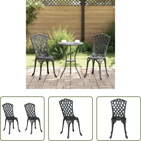 vidaXL Sillas de exterior -  Silla de Jardín 2 pcs Negro 39 x 40 x 87 cm Aluminio