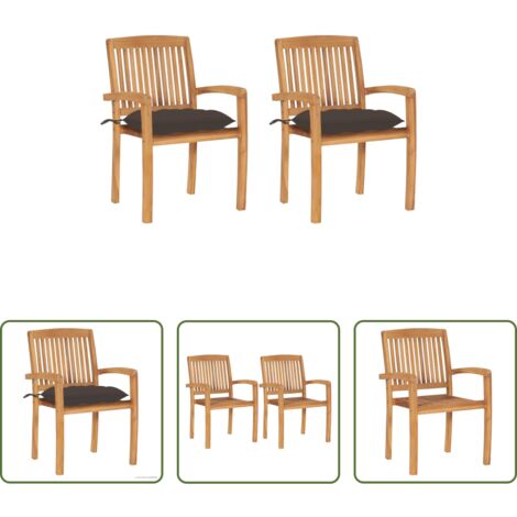 vidaXL Sillas de exterior -  Sillas de jardín 2 uds madera de teca con cojines gris taupe