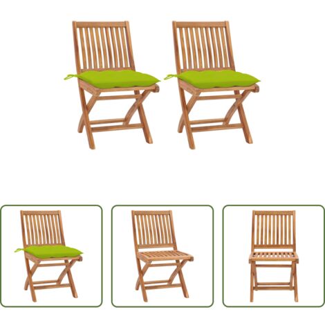 vidaXL Sillas de exterior -  Sillas de jardín 2 uds madera teca con cojines verde brillante