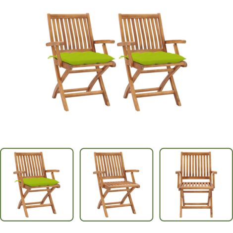 vidaXL Sillas de exterior -  Sillas de jardín 2 uds madera teca con cojines verde brillante