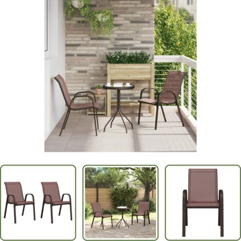 vidaXL Sillas de exterior -  Sillas de jardín apilables 2 unidades textilene marrón