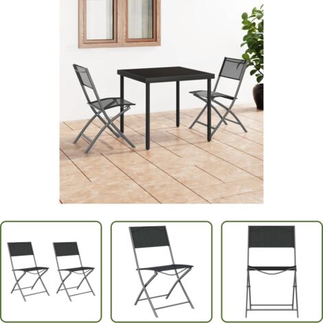 vidaXL Sillas de exterior -  Sillas de jardín plegables 2 unidades acero y textilene negro