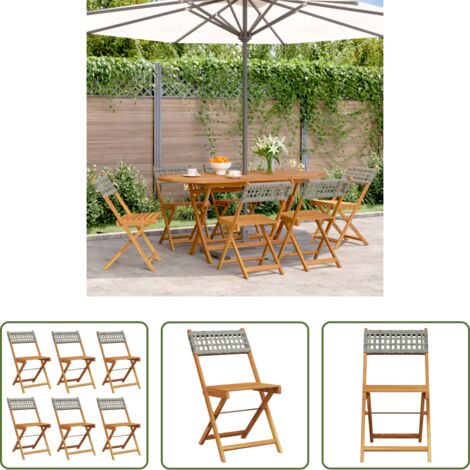 vidaXL Sillas de exterior -  Sillas de jardín plegables 6 uds madera maciza y ratán PE gris