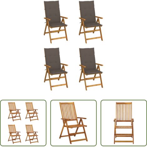 vidaXL Sillas de exterior -  Sillas de jardín reclinables 4 uds madera maciza acacia cojines