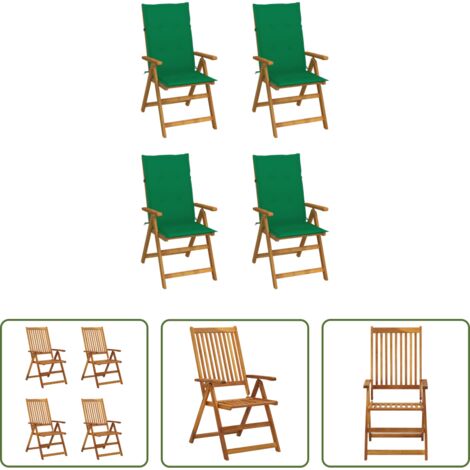 vidaXL Sillas de exterior -  Sillas de jardín reclinables 4 uds madera maciza acacia cojines