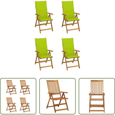 vidaXL Sillas de exterior -  Sillas de jardín reclinables 4 uds madera maciza acacia cojines