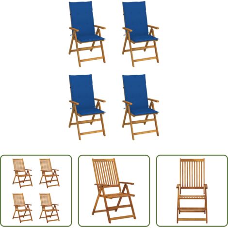 vidaXL Sillas de exterior -  Sillas de jardín reclinables 4 uds madera maciza acacia cojines