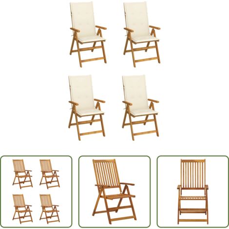 vidaXL Sillas de exterior -  Sillas de jardín reclinables 4 uds madera maciza acacia cojines