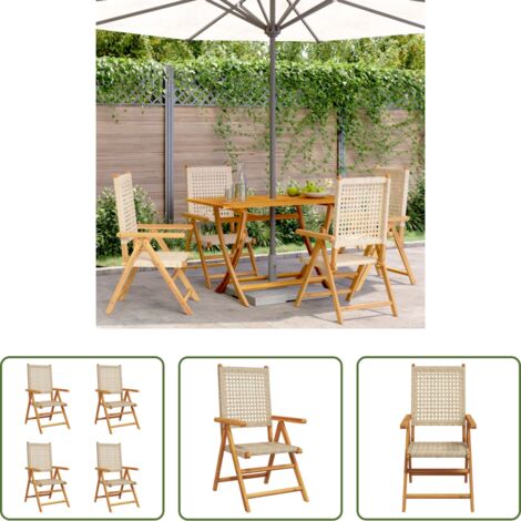 vidaXL Sillas de exterior -  Sillas de jardín reclinables 4 uds ratán PE madera maciza beige