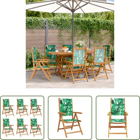 vidaXL Sillas de exterior -  Sillas de jardín reclinables 6 uds madera maciza y tela verde
