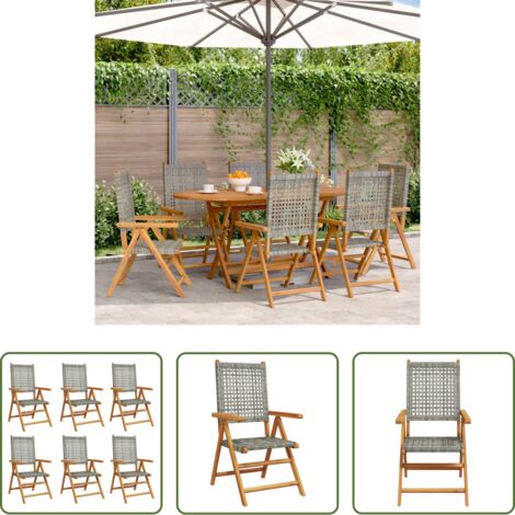 vidaXL Sillas de exterior -  Sillas de jardín reclinables 6 uds ratán PE madera maciza gris