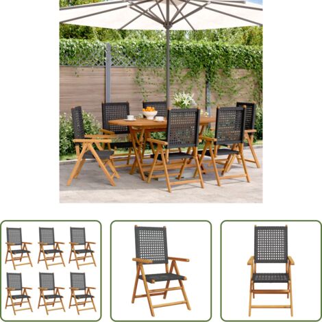 vidaXL Sillas de exterior -  Sillas de jardín reclinables 6 uds ratán PE madera maciza negro