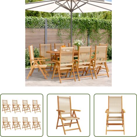vidaXL Sillas de exterior -  Sillas de jardín reclinables 8 uds madera maciza acacia beige