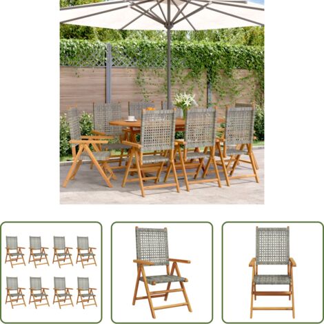 vidaXL Sillas de exterior -  Sillas de jardín reclinables 8 uds ratán PE madera maciza gris
