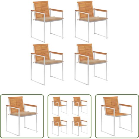 vidaXL Sillas de exterior -  Sillas de jardín y cojines 4 unidades madera maciza de acacia