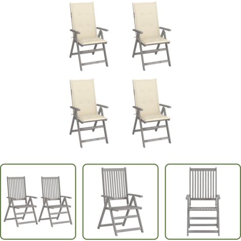 vidaXL Sillas de exterior -  Sillas reclinables jardín y cojines 4 uds madera maciza acacia
