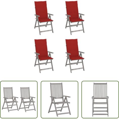 vidaXL Sillas de exterior -  Sillas reclinables jardín y cojines 4 uds madera maciza acacia