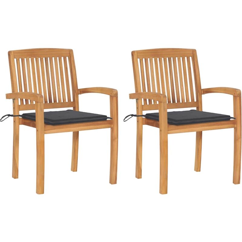 

vidaXL Sillas de jardín 2 uds cojines madera de teca gris antracita - Antracita