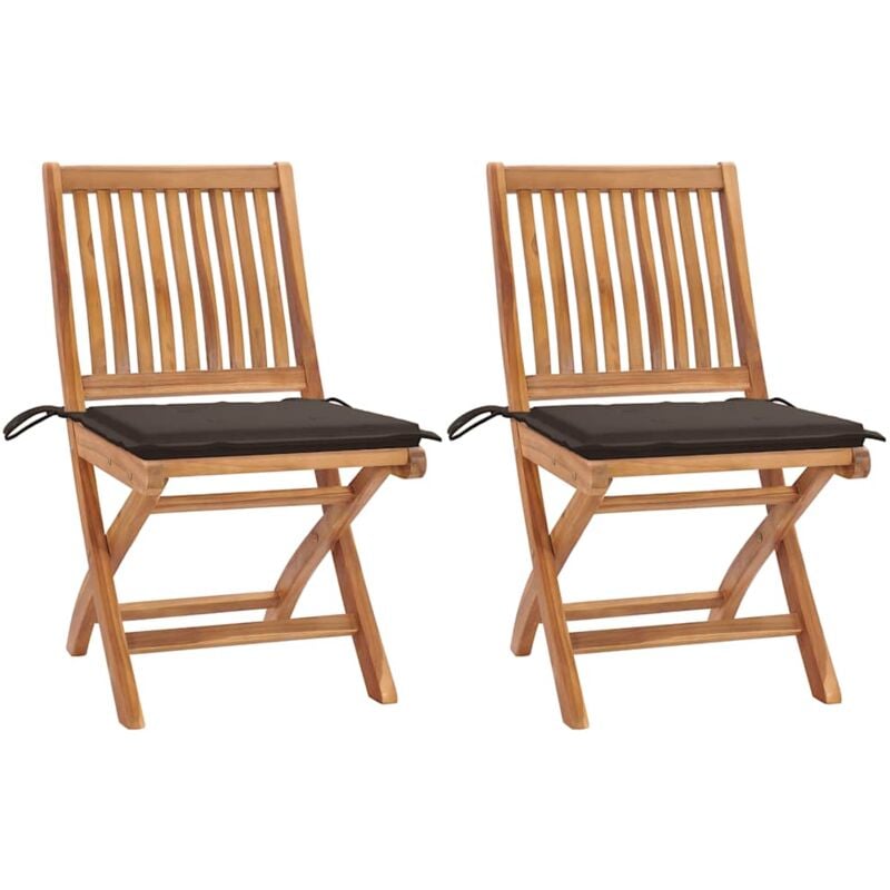

vidaXL Sillas de jardín 2 uds con cojines gris taupe madera de teca - Gris Topo