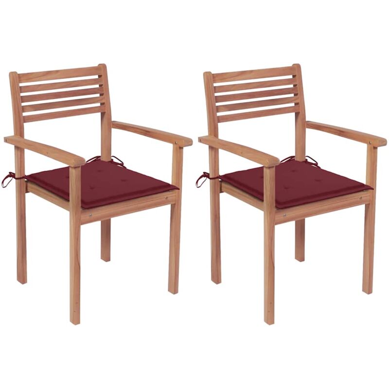 

vidaXL Sillas de jardín 2 uds madera de teca con cojines rojo tinto - Rojo