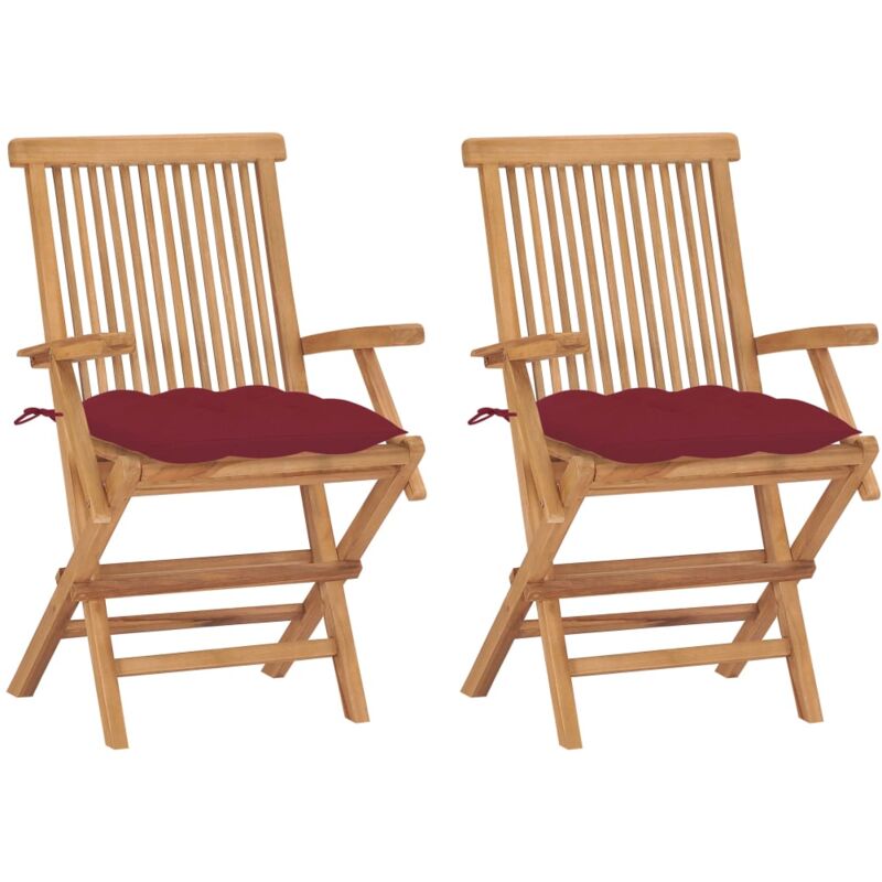 

vidaXL Sillas de jardín 2 uds madera de teca con cojines rojo tinto - Rojo