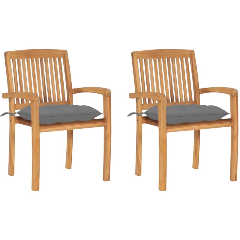 

vidaXL Sillas de jardín 2 uds madera maciza de teca con cojines grises - Gris