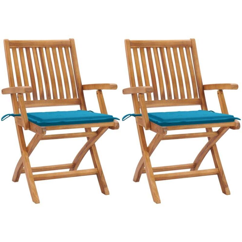 

vidaXL Sillas de jardín 2 unidades con cojines azul madera de teca - Azul