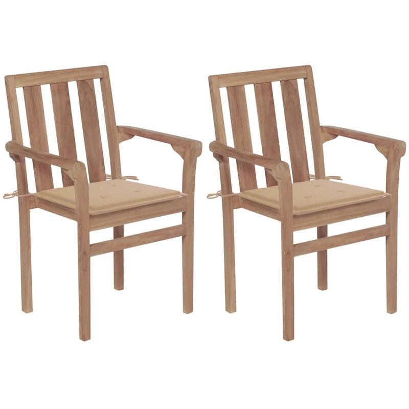 

vidaXL Sillas de jardín 2 unidades con cojines beige madera de teca - Beige