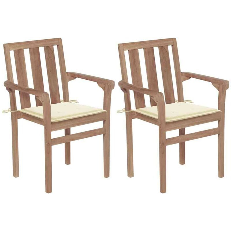 

vidaXL Sillas de jardín 2 unidades con cojines crema madera de teca - Crema