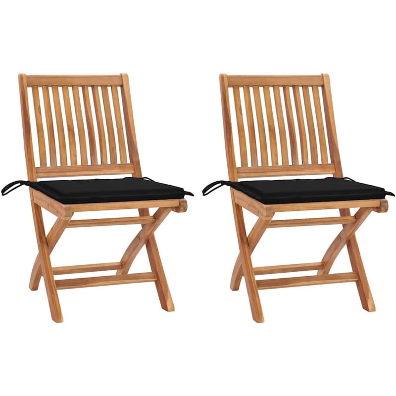 

vidaXL Sillas de jardín 2 unidades con cojines negro madera de teca - Negro