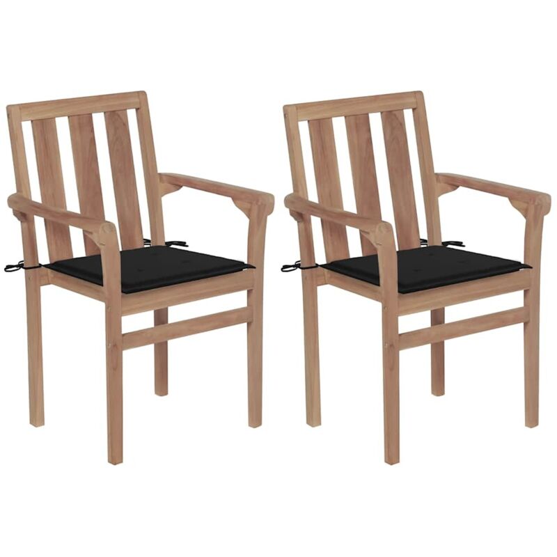 

vidaXL Sillas de jardín 2 unidades con cojines negro madera de teca - Negro
