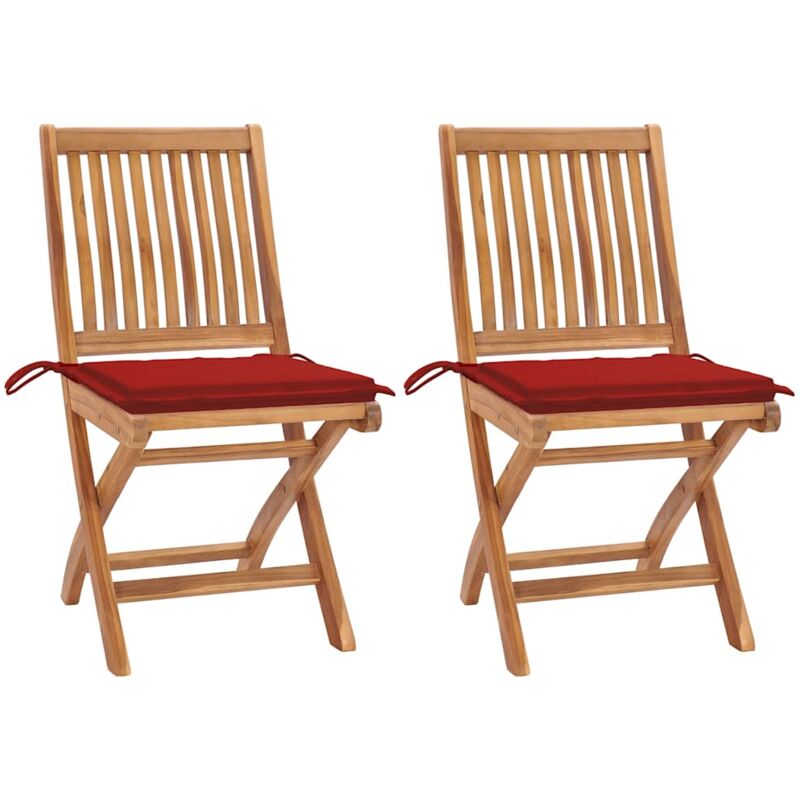 

vidaXL Sillas de jardín 2 unidades con cojines rojo madera de teca - Rojo