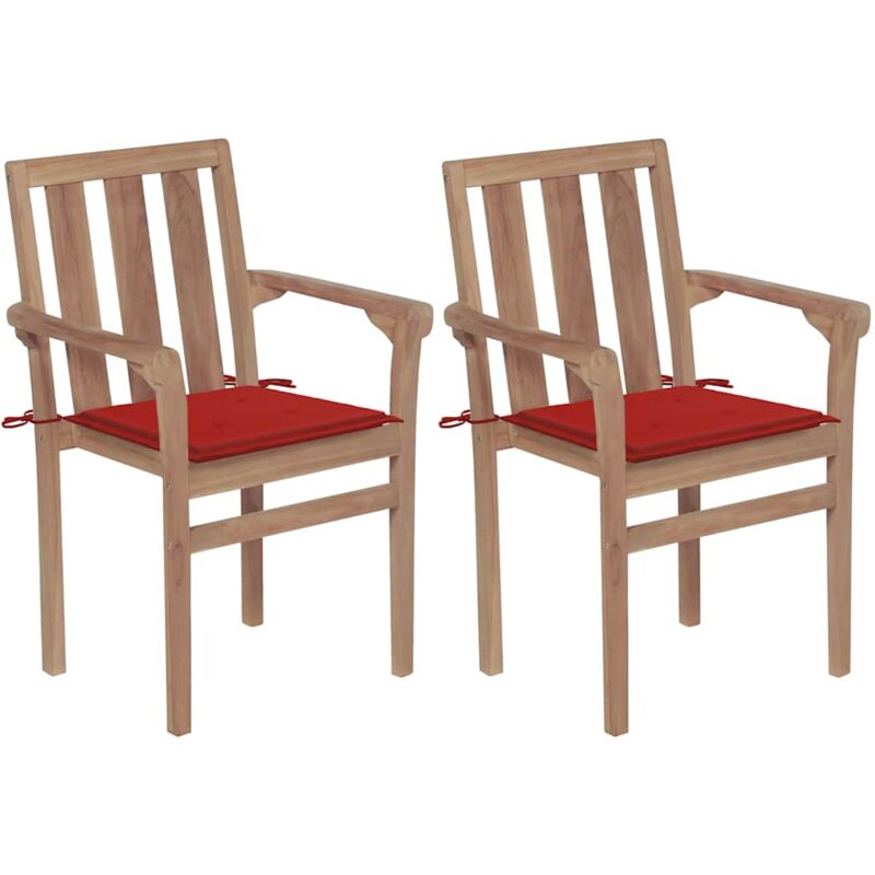 

vidaXL Sillas de jardín 2 unidades con cojines rojo madera de teca - Rojo