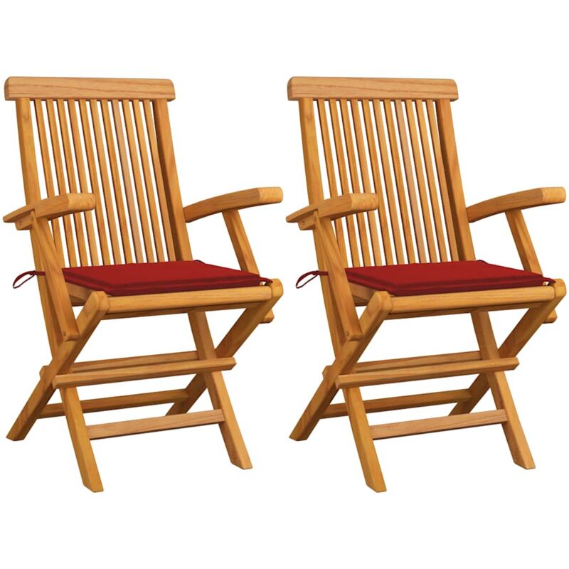 

vidaXL Sillas de jardín 2 unidades con cojines rojos madera de teca - Rojo
