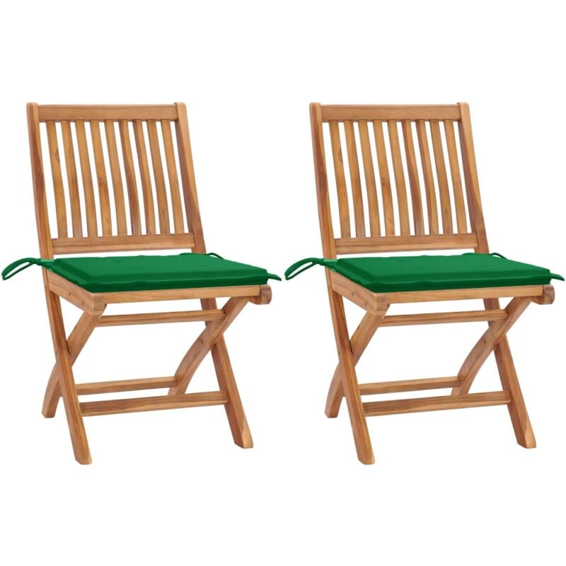 

vidaXL Sillas de jardín 2 unidades con cojines verde madera de teca - Verde