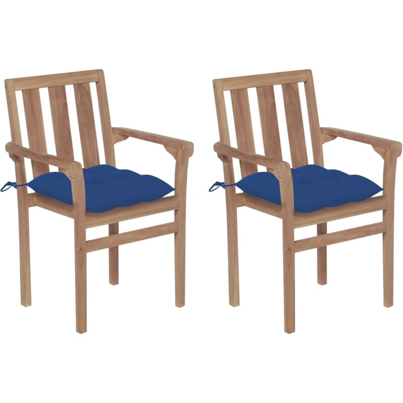 

vidaXL Sillas de jardín 2 unidades madera de teca con cojines azul - Azul