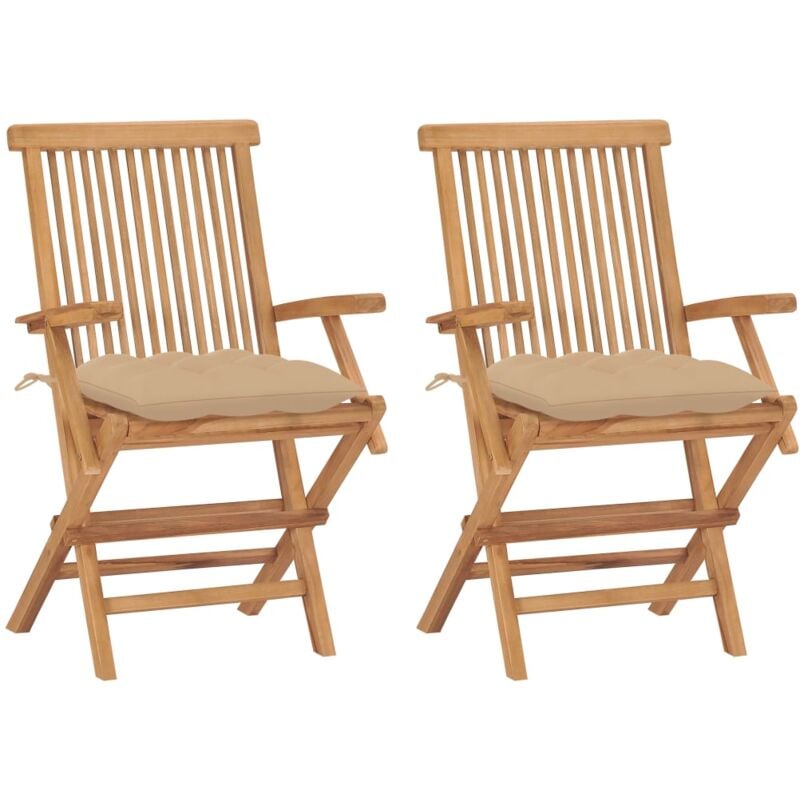

vidaXL Sillas de jardín 2 unidades madera de teca con cojines beige - Beige
