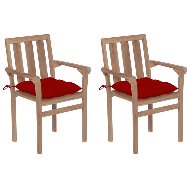 

vidaXL Sillas de jardín 2 unidades madera de teca con cojines rojos - Rojo