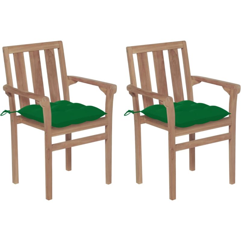 

vidaXL Sillas de jardín 2 unidades madera de teca con cojines verde - Verde