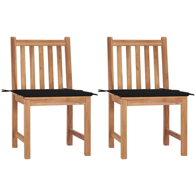 

vidaXL Sillas de jardín 2 unidades madera maciza de teca con cojines - Negro