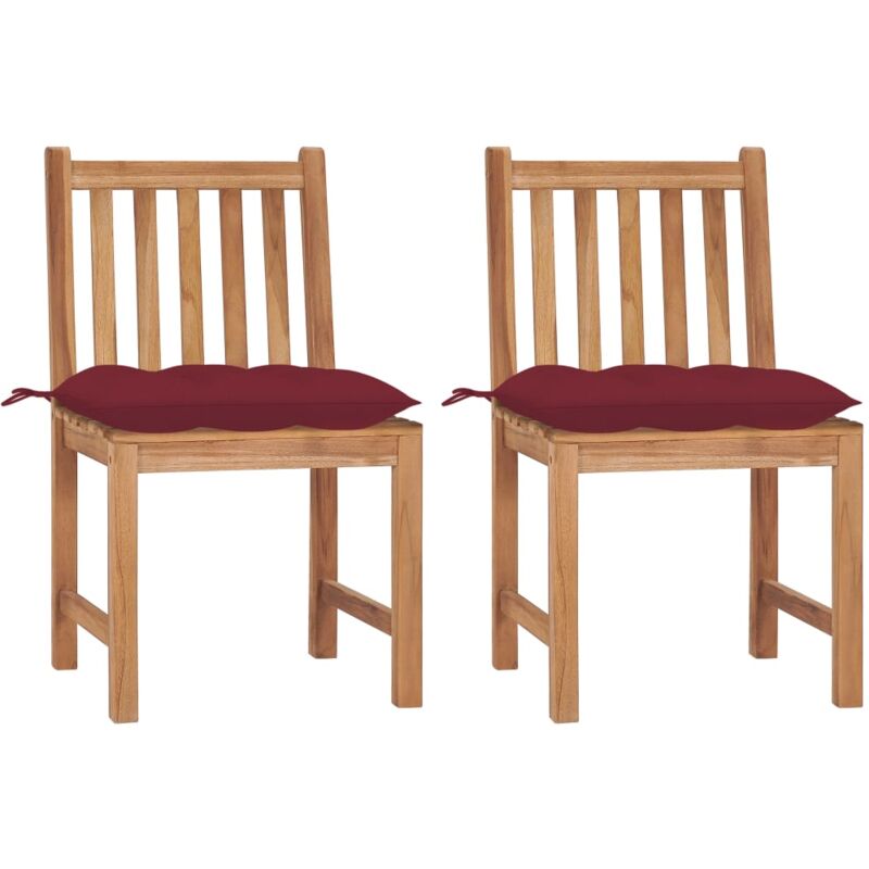 

vidaXL Sillas de jardín 2 unidades madera maciza de teca con cojines - Rojo