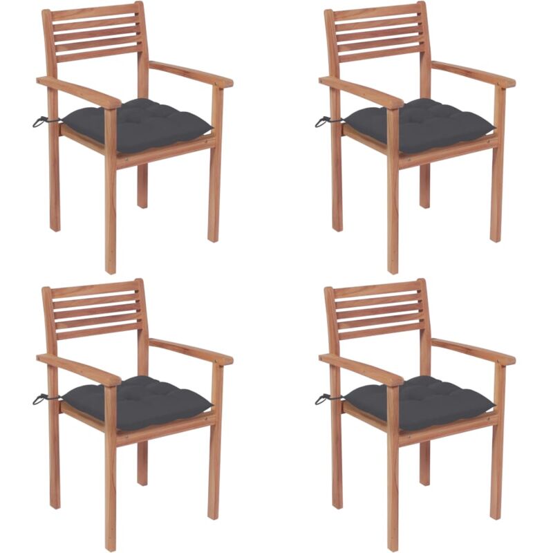 

vidaXL Sillas de jardín 4 uds madera de teca y cojines gris antracita - Antracita