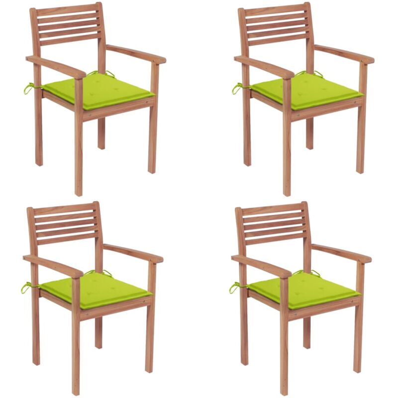 

vidaXL Sillas de jardín 4 uds madera de teca y cojines verde brillante - Verde