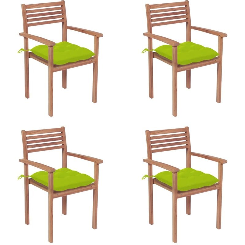 

vidaXL Sillas de jardín 4 uds madera de teca y cojines verde brillante - Verde