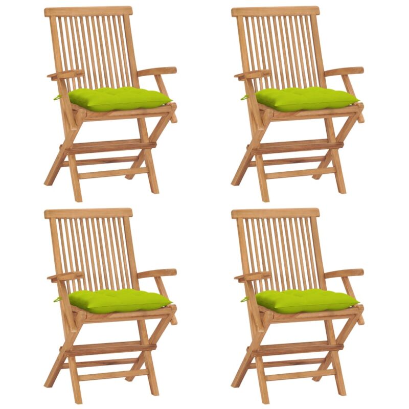 

vidaXL Sillas de jardín 4 uds madera de teca y cojines verde brillante - Verde