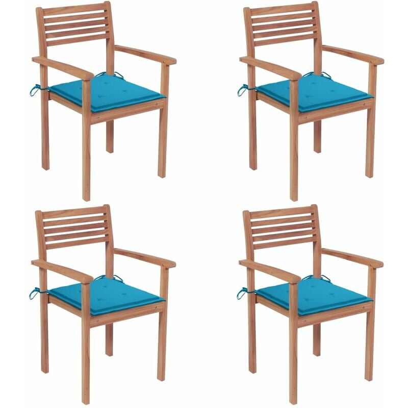 

vidaXL Sillas de jardín 4 uds madera maciza de teca con cojines azules - Azul