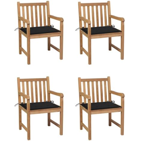 vidaXL Sillas de jardín 4 uds madera maciza de teca con cojines negros