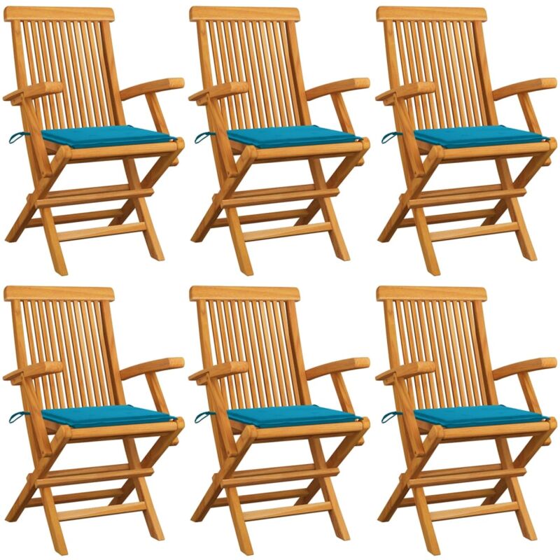 

vidaXL Sillas de jardín 6 uds con cojines azules madera de teca - Azul